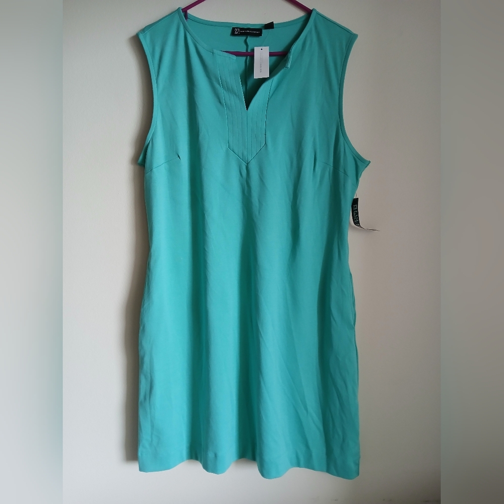 NWT New York & Company Teal Sleeveless Dress Pockets XL